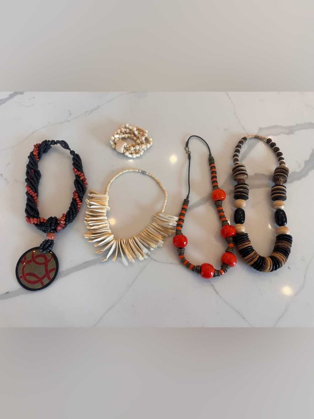 10 Pc Jewelry,  Necklaces, Bracelets, Wood Bead Tribal Artisan Bundle Natural